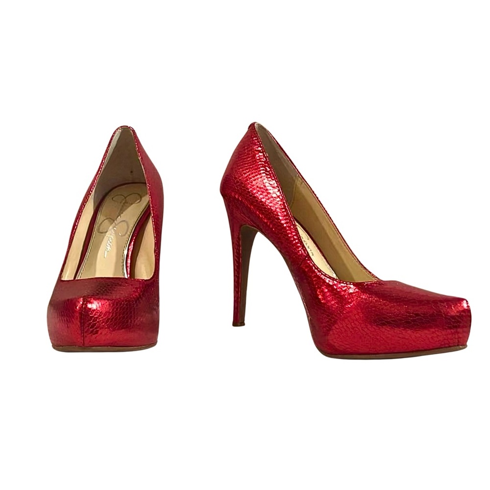 Jessica Simpson Parisah Platform Pumps | Red Metallic Snakeskin Heels
